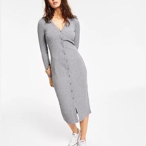 Bar III, Grey Ribbed Bodycon Botton Dress, Size USA XSmall